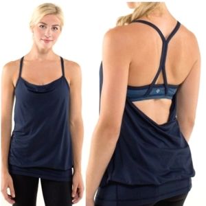 Lululemon Dark Blue Racer Cutout Back Tank Top with Bra(Size 6)